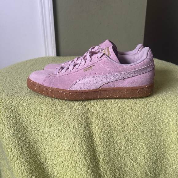 Puma Shoes - Puma Women's Light Pink Suede Sneakers with Tan Sole Like New
